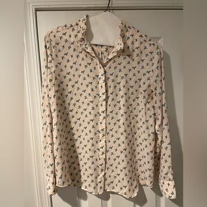 LOFT Creamy Pink Shirt with Blue Birds